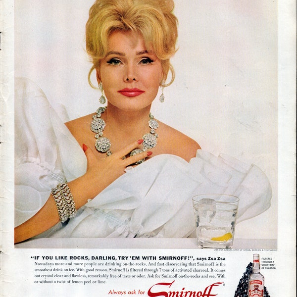 1964 Zsa Zsa Gabor Movie Star Smirnoff Original 13.5 * 10.5 Magazine Ad