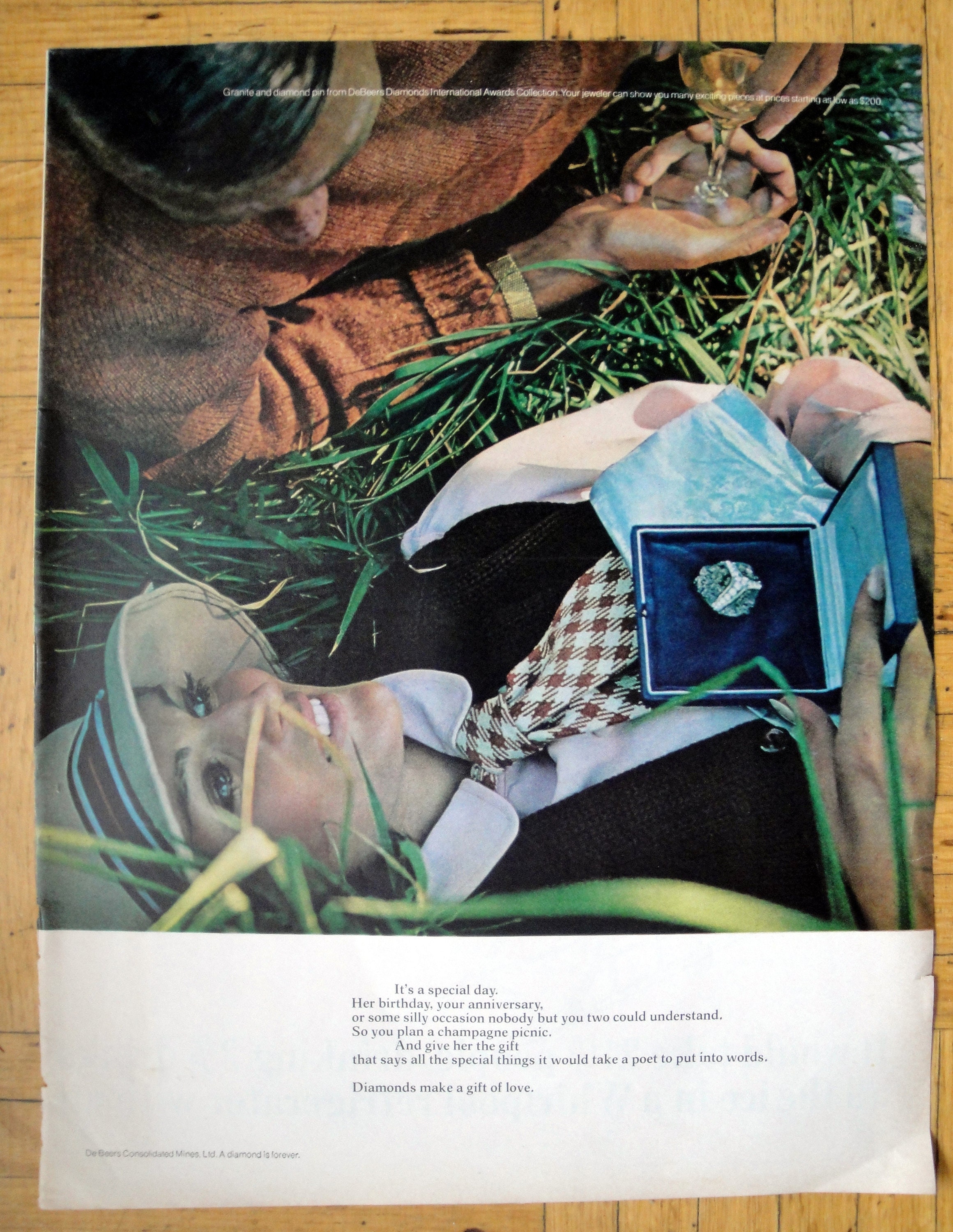 1969 De Beers Diamond Rings- Birthday Anniversary Original 13.5 * 10.5  Magazine Ad