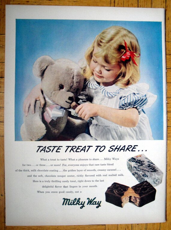 1948 Milky Way Chocolate young Girl Teddy Bear original 13.5 10.5 Magazine Ad Etsy
