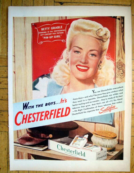 1944 Betty Grable Chesterfield Zigaretten Original 135 105 Etsy
