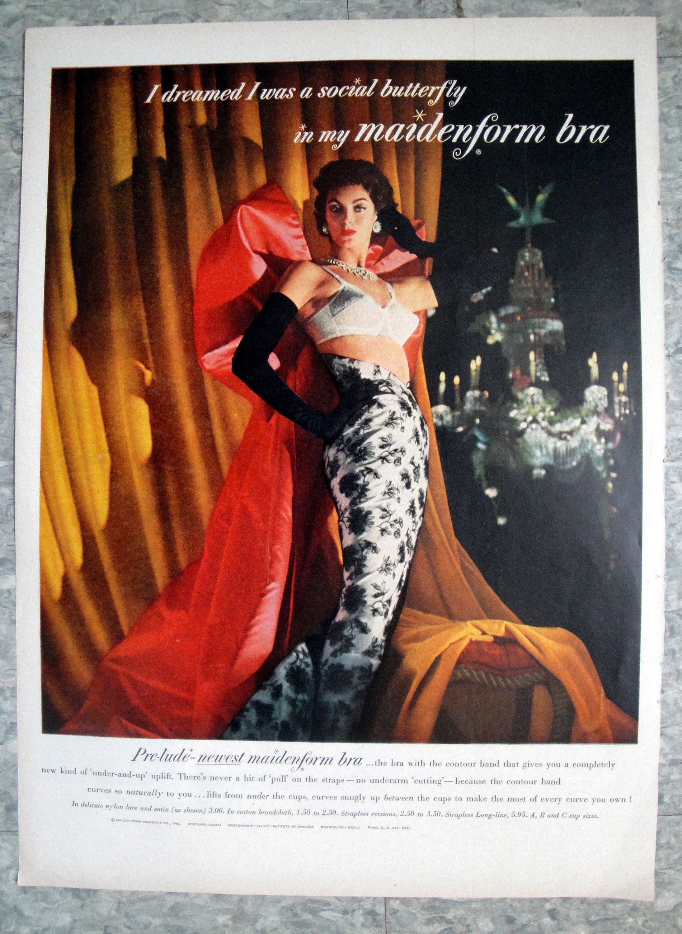 1955 Maidenform Bra-i Dreamed Social Butterfly-original 13.5 10.5 Magazine  Ad -  Canada