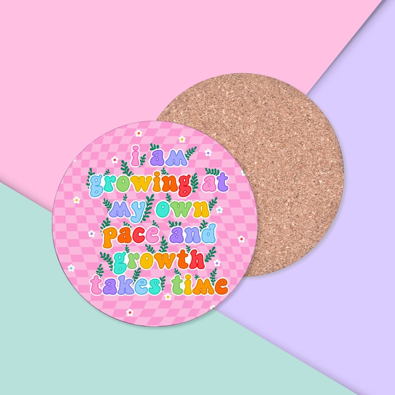 Positive Affirmation Coaster Cute Colourful Homeware, Thank You Gift, Friend, Feminist Art, Self Love, Self Care, Positivity Gift image 1