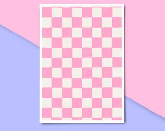 Pastel Pink Checkerboard Print, Pink Checkered Wall Art, Ecclectic, Funky Art Print, Trendy Groovy Decor, Retro Wavy Y2K Art, Home Decor