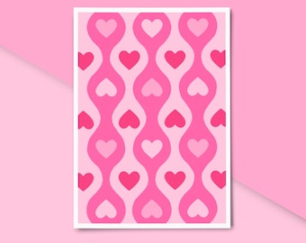 Funky Pink Heart Print ~ Eclectic Wall Art, Funky Pink Poster, Colourful Design, Pattern Home Decor, Living Room/Bedroom/Kitchen, Positive