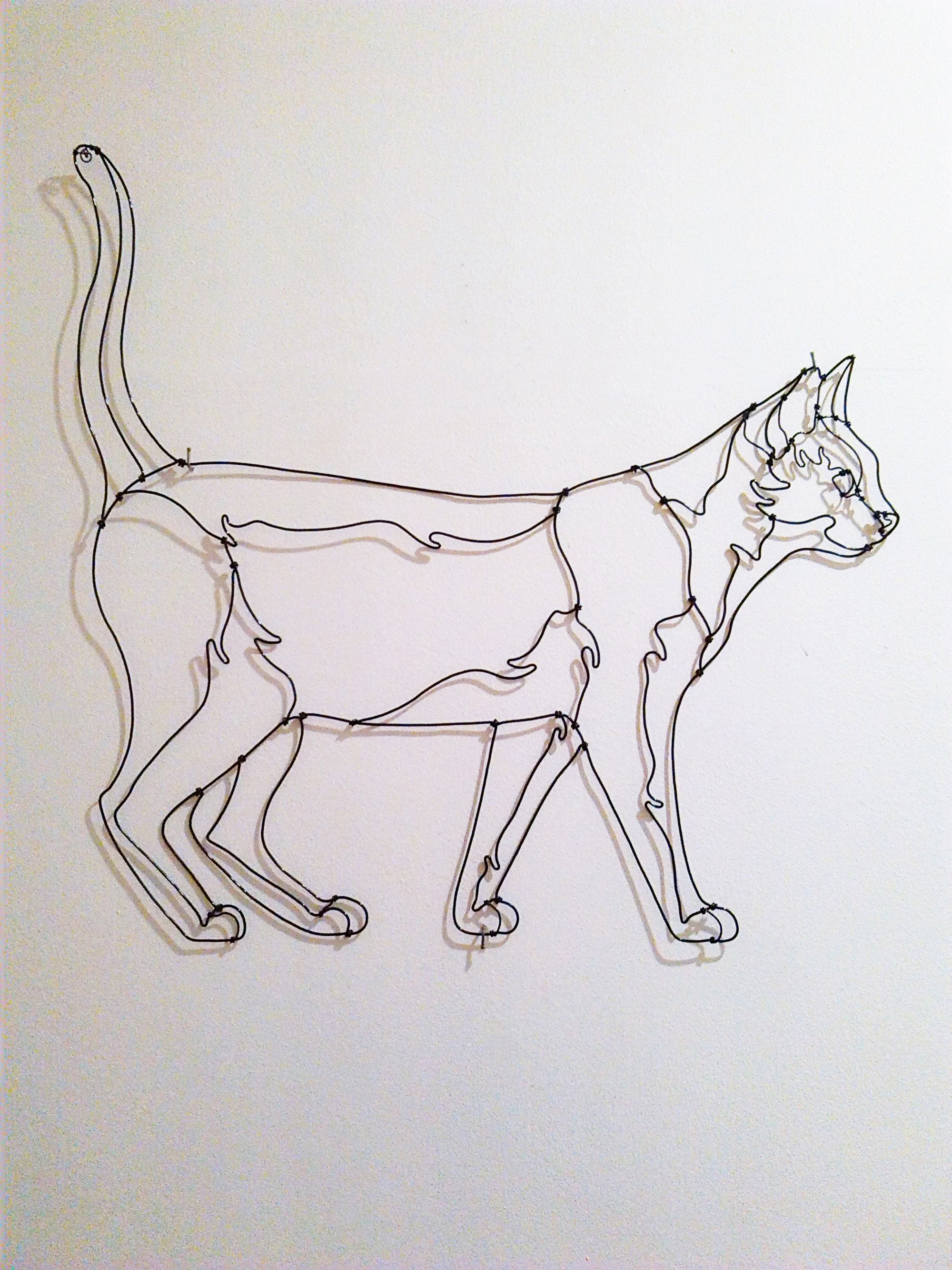 Sculpture Chat Qui Marche en Fil de Fer Décoration Murale Bijoux Mur Cat Wire Sculpture