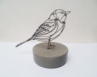 Sculpture oiseau en fil de fer, décoration oiseau en métal, sculpture en fil de fer sur socle, figurine oiseau 3d en fil de fer, wire line