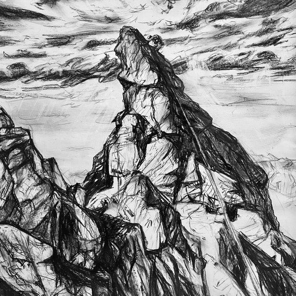 Rock Climbing Original Charcoal Drawing from South Lake Tahoe Artist, Framed, Ships for Free