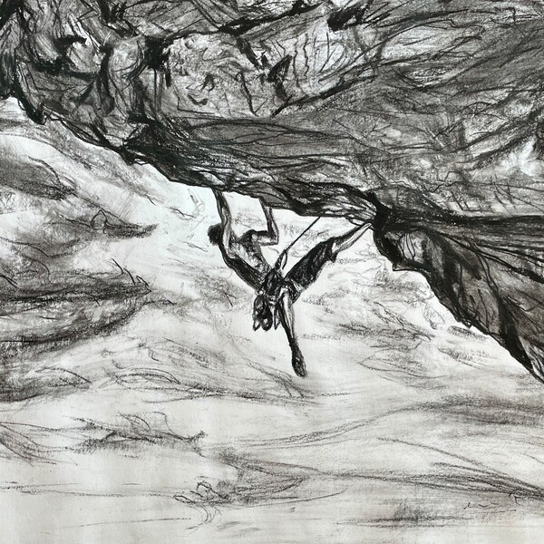 Rock Climber Original Charcoal Drawing from South Lake Tahoe Artist, Framed, Ships for Free