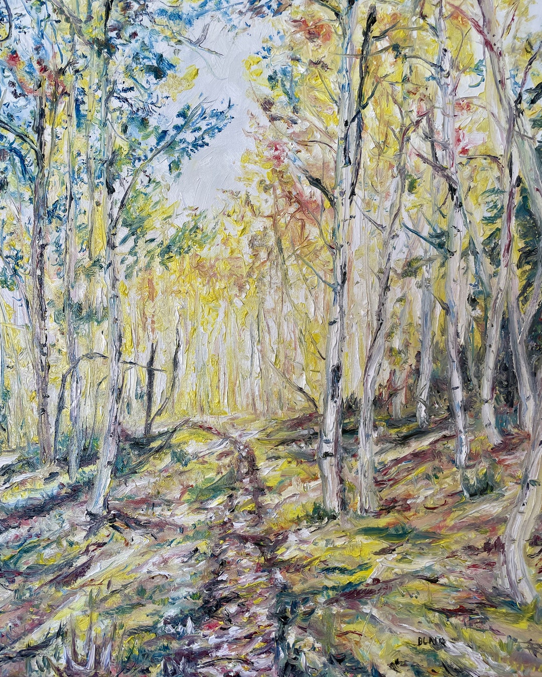 Original Oil Painting of Aspen Forest Path in the Tahoe National Forest ...