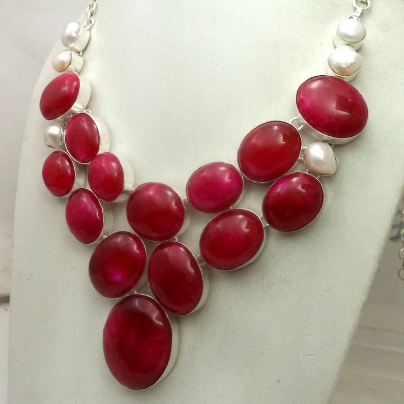 Ruby jewelry charm necklace handmade neckalce gift jewelry silver plated necklace bohemian necklace Ruby Necklace Pearl Necklace