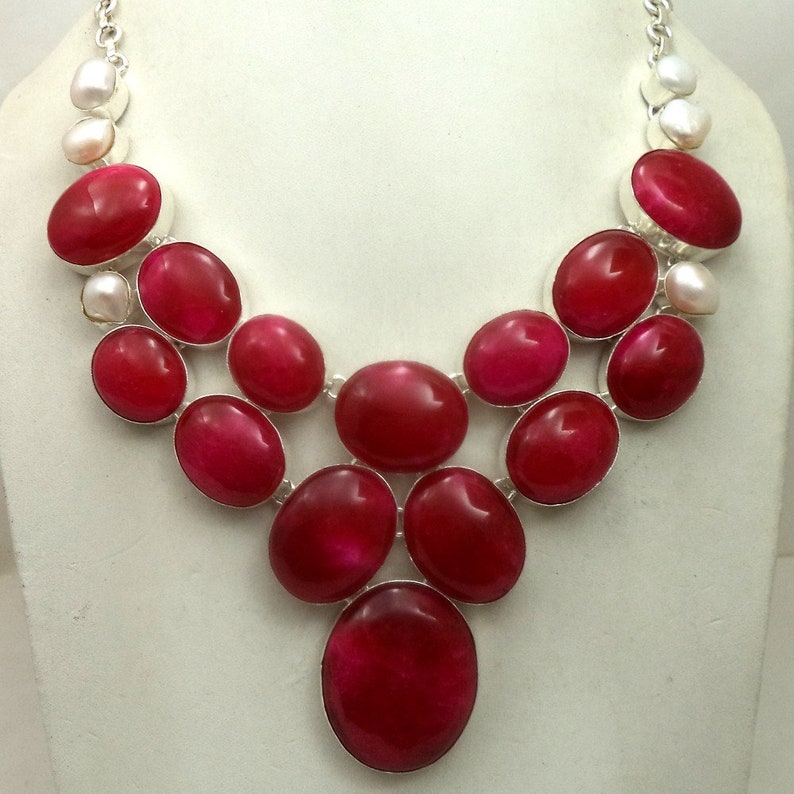 Ruby jewelry charm necklace handmade neckalce gift jewelry silver plated necklace bohemian necklace Ruby Necklace Pearl Necklace