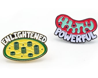 Organelle Enamel Pins – Chloroplast and Mitochondria Pin Set| Cell Science Brooch | Biology Flair | Gift badge for scientist or student