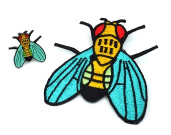 Fruit Fly Patch and Pin Set -- Drosophila lapel pin | Science Embroidery | Biology enamel pin | Genetics Flair | Gift for scientist, teacher
