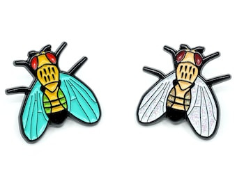 Fruit Fly Enamel Lapel Pins -- CHOOSE 2pc Set -- Drosophila melanogaster | Science Pin | Biology Pin | Gift for scientist, teacher, student