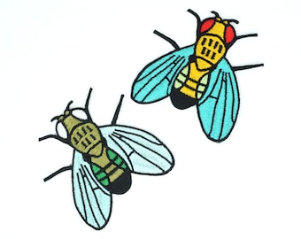 Fruit Fly Embroidered Patch Set (2) -- Drosophila – Science Iron-on Patch | Biology Embroidery | Gift for scientist, student, researcher