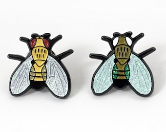 Fruit Fly Enamel Lapel Pin 2pc Glitter Set -- Drosophila melanogaster | Science Biology Pin | Genetics | Gift for scientist, teacher