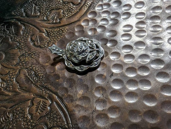 Vintage Sterling Silver Rose with Marcasite spark… - image 3