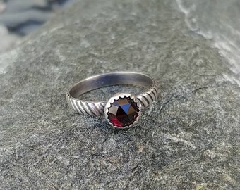 Rose Cut Garnet Sterling Silver Ring