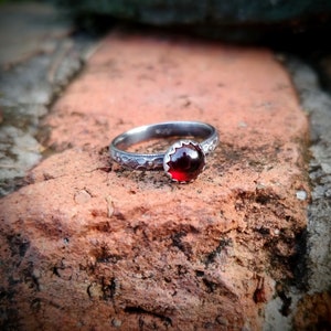 Garnet Ring Ornate Sterling Silver Ring