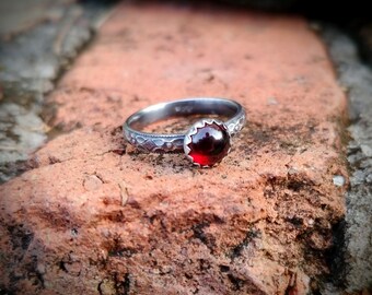 Garnet Ring Ornate Sterling Silver Ring