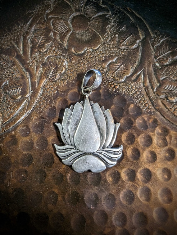 Vintage Lotus Necklace Pendant Sterling Siver