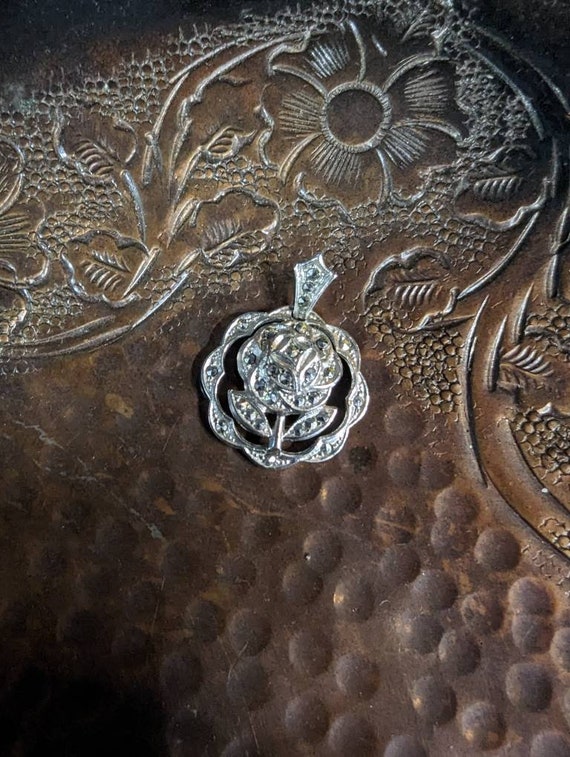 Vintage Sterling Silver Rose with Marcasite spark… - image 1