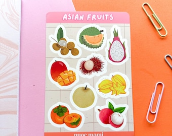Asian Fruits Waterproof Vinyl Sticker Sheet, Asian Food Stickers, Planner Stickers, Stickers for Foodies