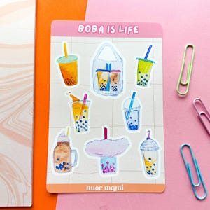 Boba is Life Sticker Sheet, Bubble Tea Sticker Sheet, Asian Food Stickers, Planner Stickers