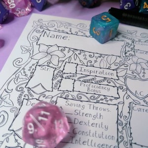 RPG 5e Character Sheet Floral Druid Nature Lineart