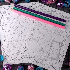 Set of Five RPG Colouring Pages Sticker Sheets Self Adhesive Sticky Back