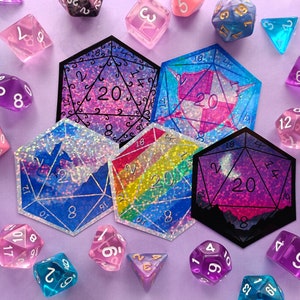 Adesivos de dados poliédricos brilhantes holográficos D20