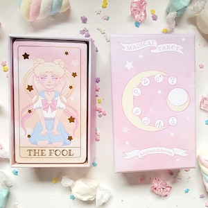 Moonie Full 78 Card Magical Girl Moonie Tarot Deck With Gold Foil and Guidebook