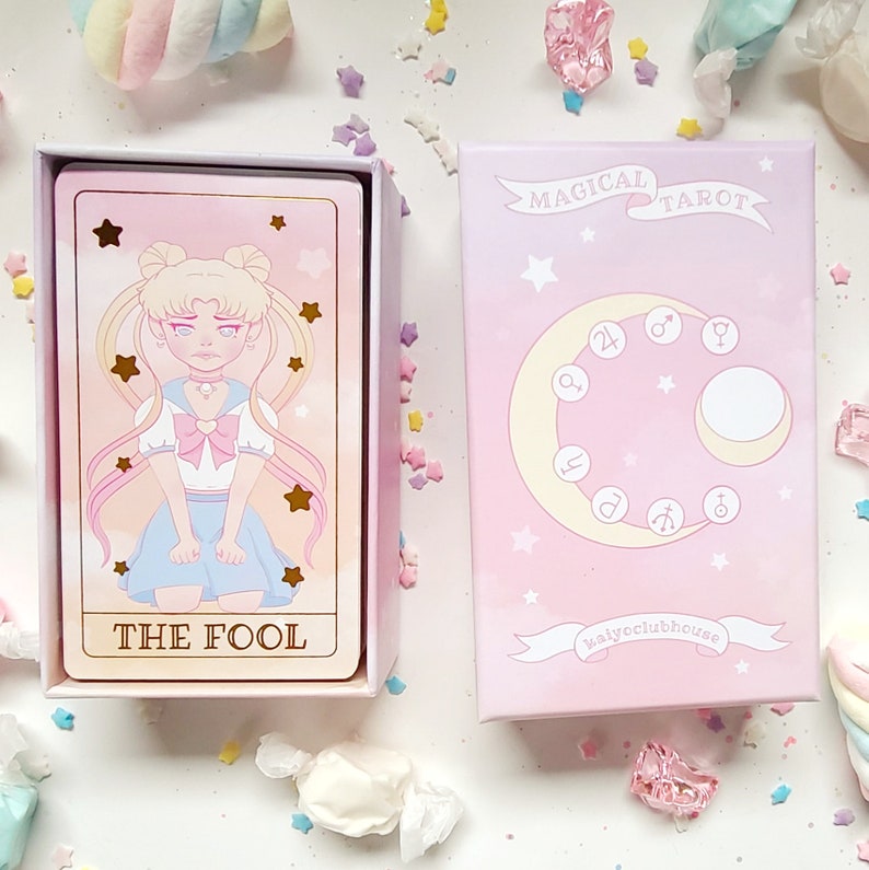 Full 78 Card Magical Girl Tarot Deck With Gold Foil and Guidebook 