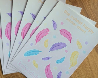 Cute Feathers and Pastel Stars Sticker Sheet