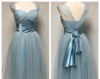 powder blue tea length dress