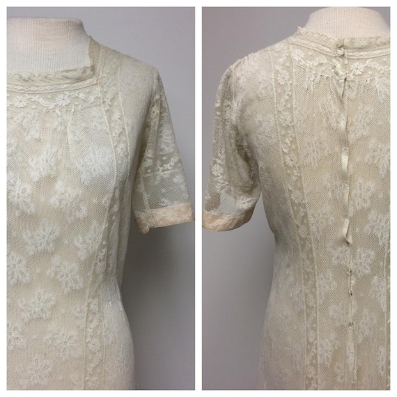 Edwardian 1910 Ecru Lace Gown | Short Sleeved | T… - image 7