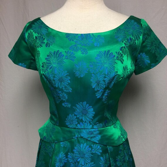 1950's Green/Blue Satin Damask Dress | RAPPI | Pe… - image 3