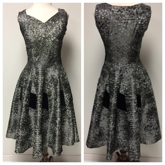 1950's Taffeta Party Dress | Grey Shimmering Taff… - image 1