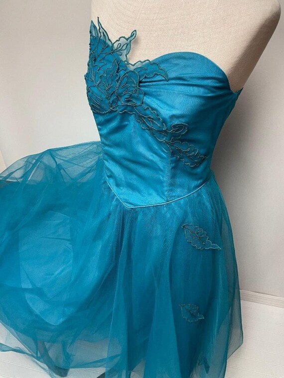 1950's Turquoise Tulle/Taffeta Party Dress | Stra… - image 1