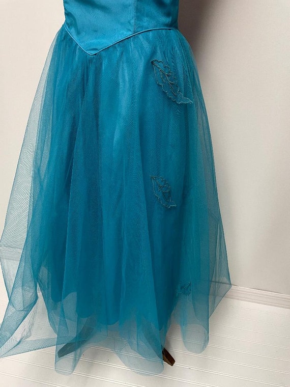 1950's Turquoise Tulle/Taffeta Party Dress | Stra… - image 4