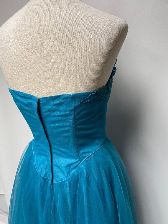 1950's Turquoise Tulle/Taffeta Party Dress | Stra… - image 6