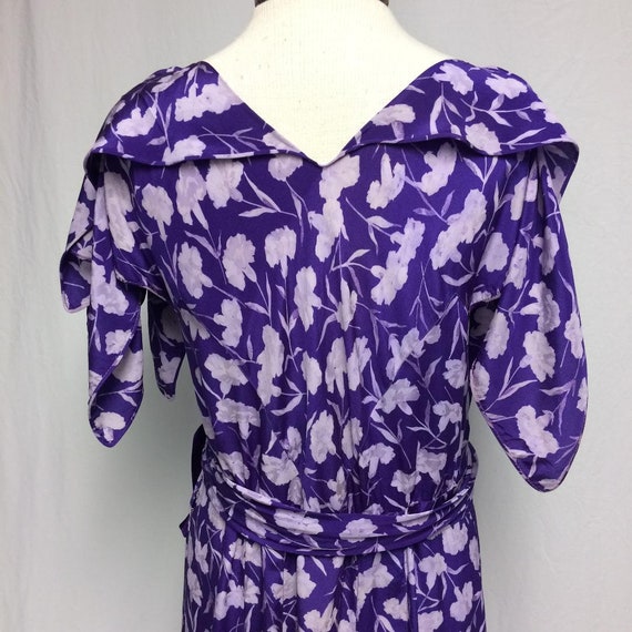 1930's Purple/Carnations Silk Gown Purple Velvet … - image 3