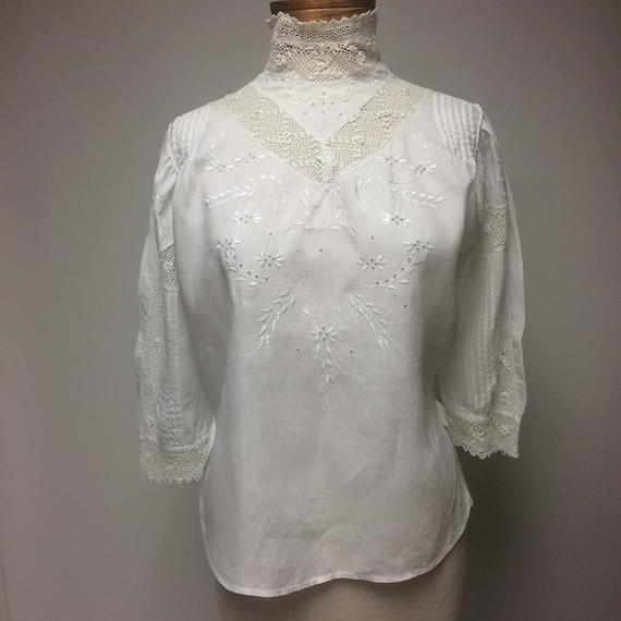 Victorian White Batiste Blouse | Irish Crocheted … - image 1