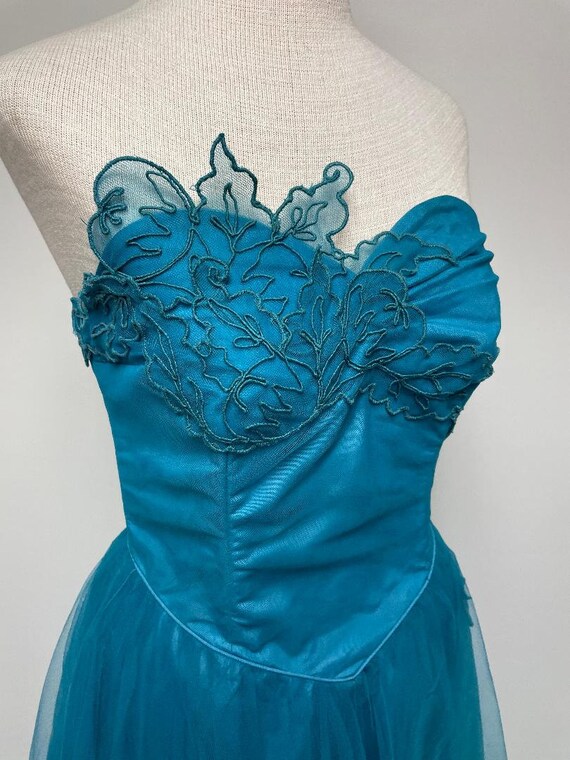 1950's Turquoise Tulle/Taffeta Party Dress | Stra… - image 3