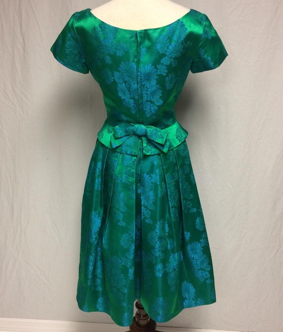 1950's Green/Blue Satin Damask Dress | RAPPI | Pe… - image 2