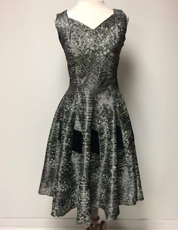 1950's Taffeta Party Dress | Grey Shimmering Taff… - image 2