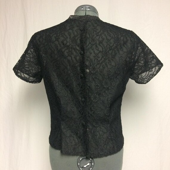 1950's Vintage Black Lace Round Neck Short Sleeve… - image 2