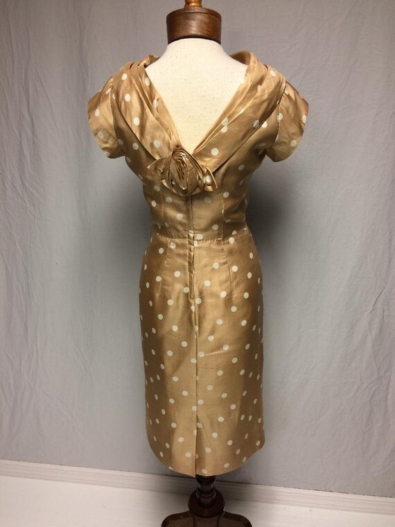 1950's Tan/White Silk Polka Dot Dress | Bias Cut … - image 2