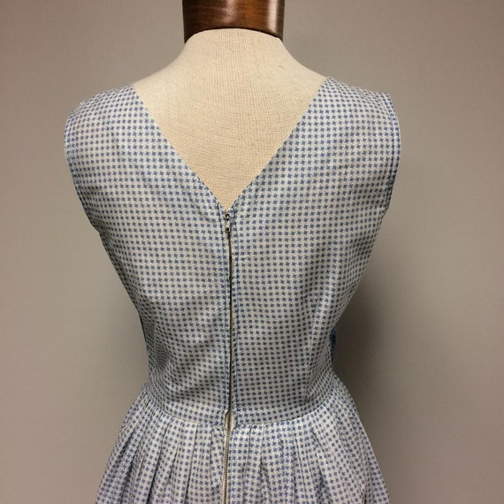 1950's Blue Cotton Dress | Checked with Floral Bo… - image 3