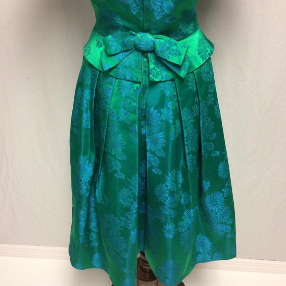1950's Green/Blue Satin Damask Dress | RAPPI | Pe… - image 7
